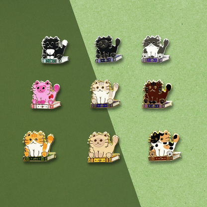 Mystery Bag Book Cat Hard Enamel Pin & Sticker