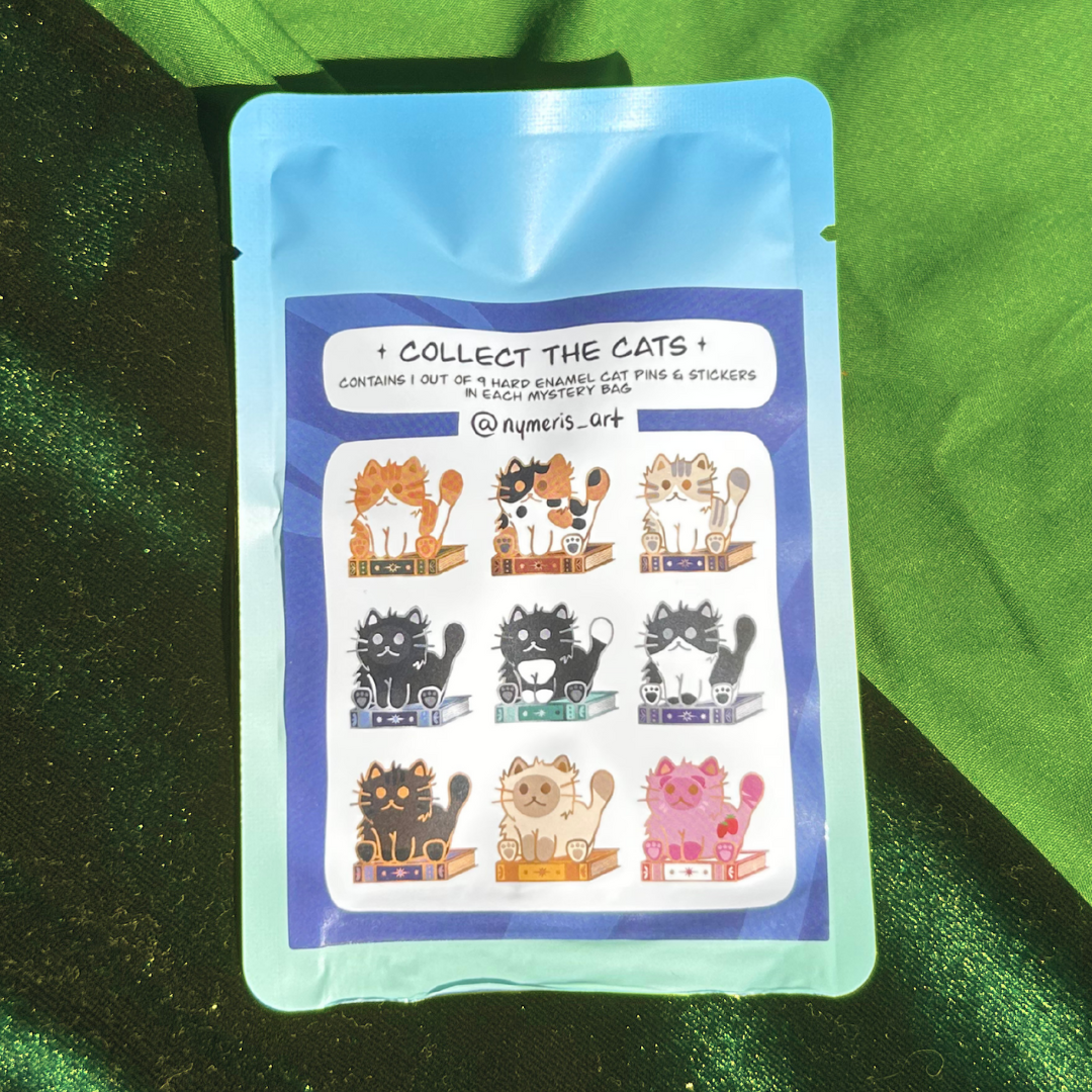 Mystery Bag Book Cat Hard Enamel Pin & Sticker